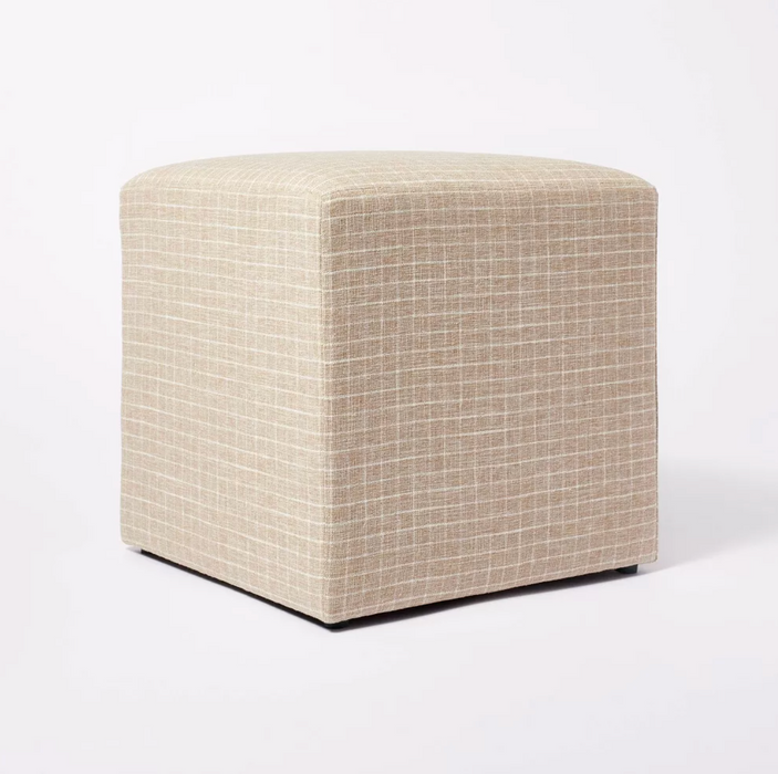 Lynwood Square Upholstered Cube Ottoman Light Brown Windowpane Plaid