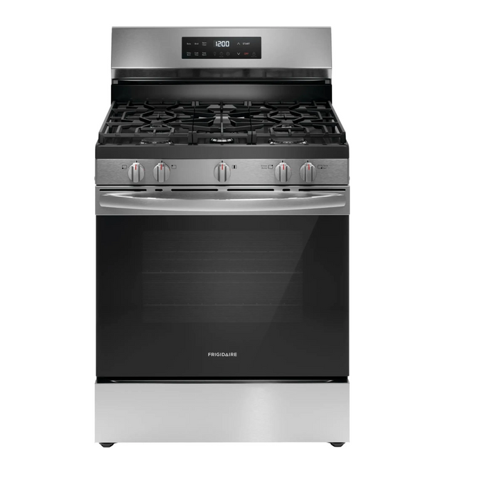 Frigidaire - 30 in. 5 Burner Front Control Gas Range with Steam Clean - Stainless Steel