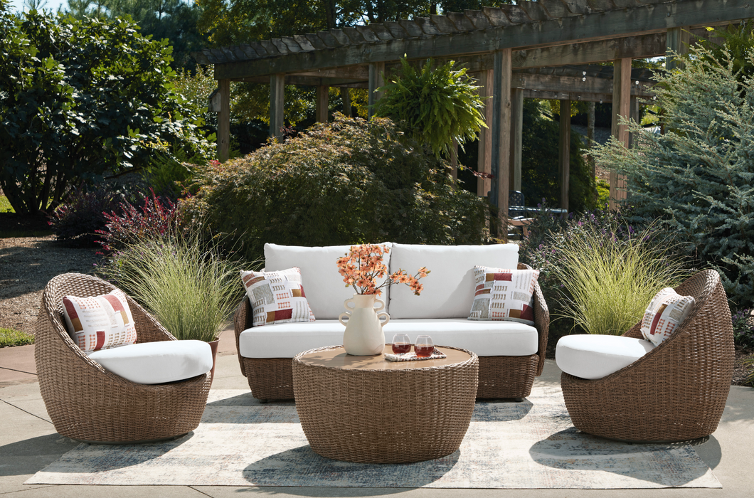 CLEARANCE: Double Point - Loveseat, Swivel Chairs Set (Set of 3) - Beige