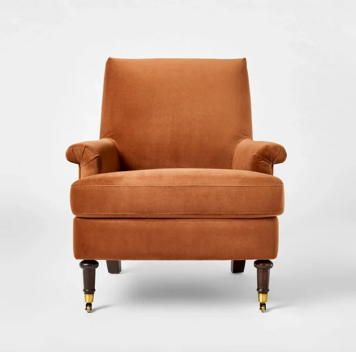 Mercer Rolled Upholstered Armchair with Casters Rust