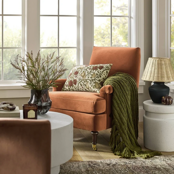 Mercer Rolled Upholstered Armchair with Casters Rust