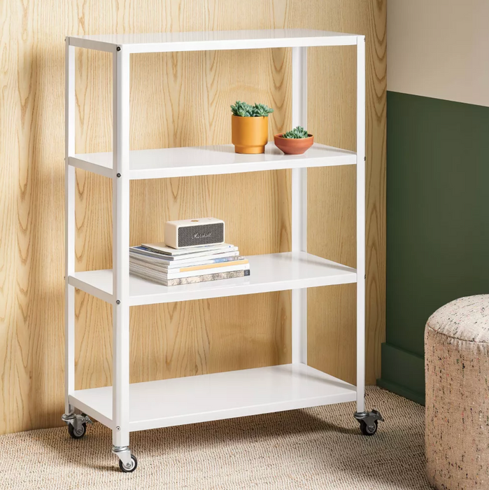 Small 44" 3 Shelf Rolling Metal Bookcase Chalk White