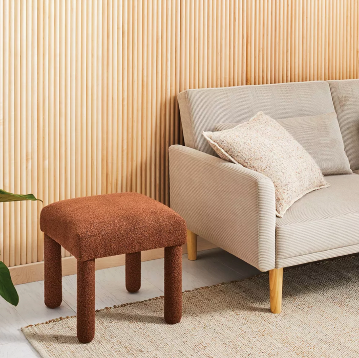 Upholstered Square Stool Ottoman Rust Boucle