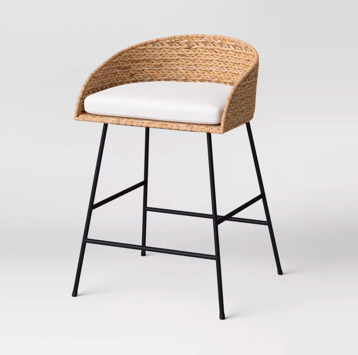 24" Landis Wicker Backed Counter Height Barstool with Cushion and Footrest White/Black