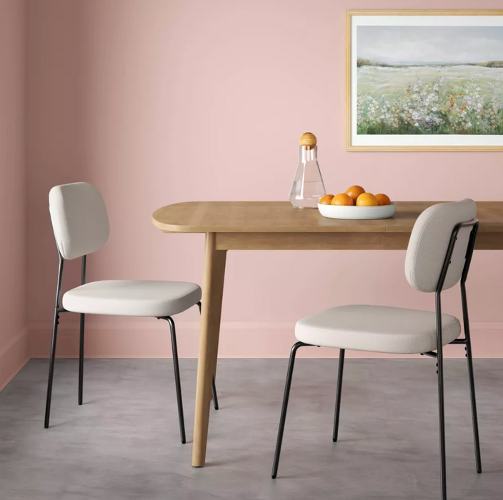 Set of 2 Upholstered with Metal Base Dining Chair Chairs Cream Boucle