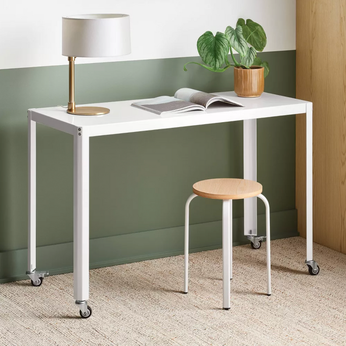 45" Rolling Metal Computer Desk Chalk White