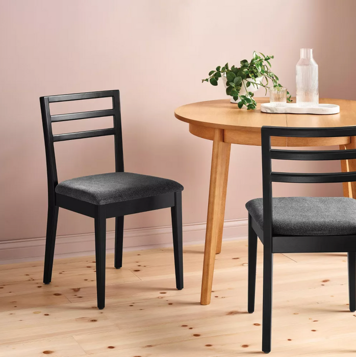 Set of 2 Ladder Back Dining Chair With Padded Seat Black