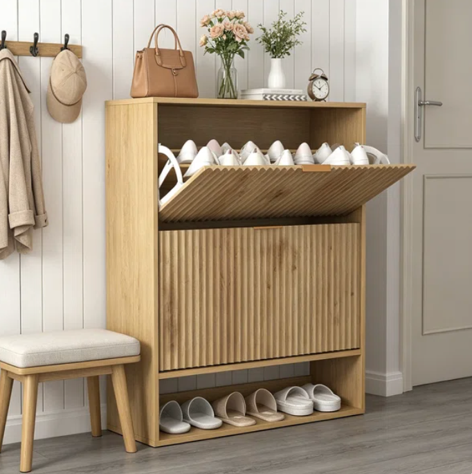 Anegl Sar Fluted Farmhouse Shoe Cabinet