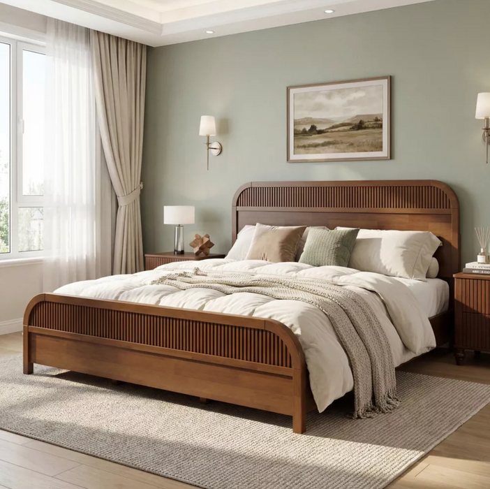 Christopher Knight Home Bennett Mid-Century Modern Wood Platform Bed Frame with Slat Headboard, Oak, King