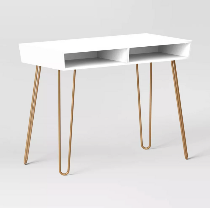 Hairpin Writing Desk with Storage White