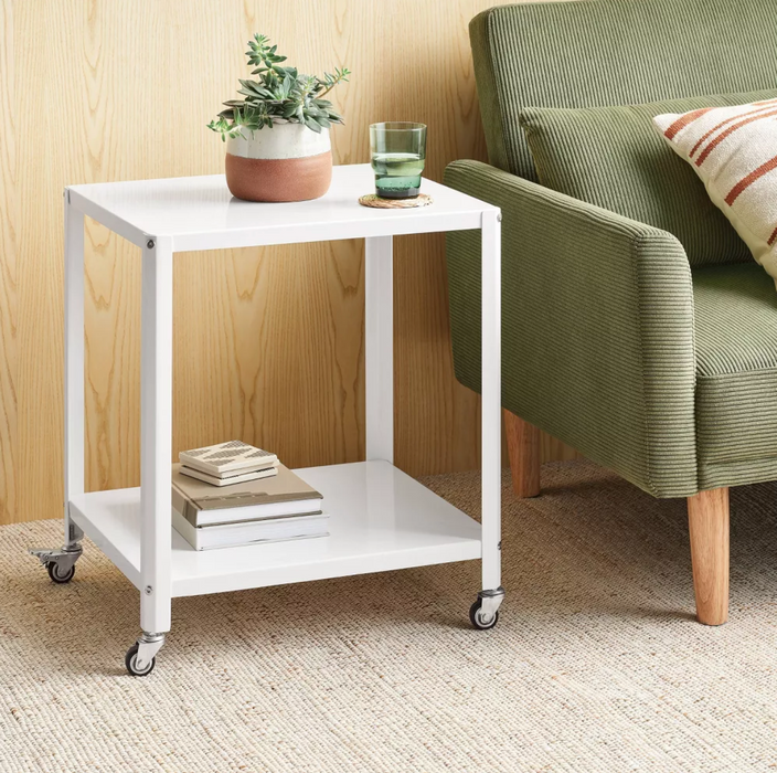 Metal Accent Rolling Side Table Chalk White
