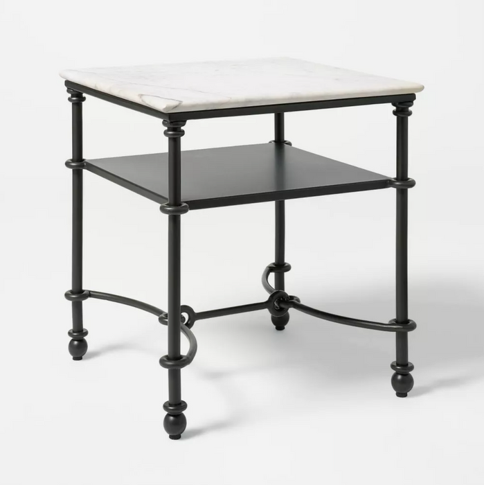 Metal and Marble Side Table with Shelf White Carrara Marble/Dark Bronze