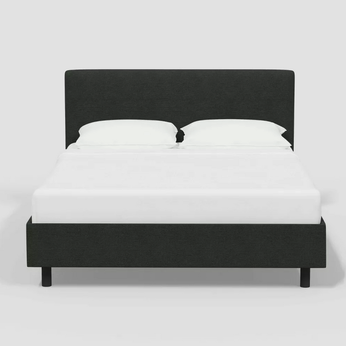 Olivia Full Size Upholstered Square Platform Bed in Classic Linen Black