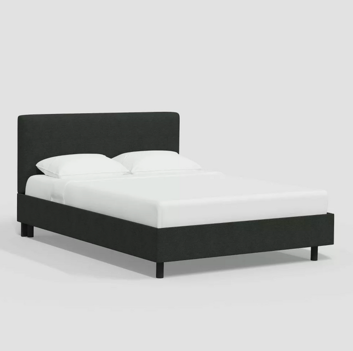 Olivia Full Size Upholstered Square Platform Bed in Classic Linen Black