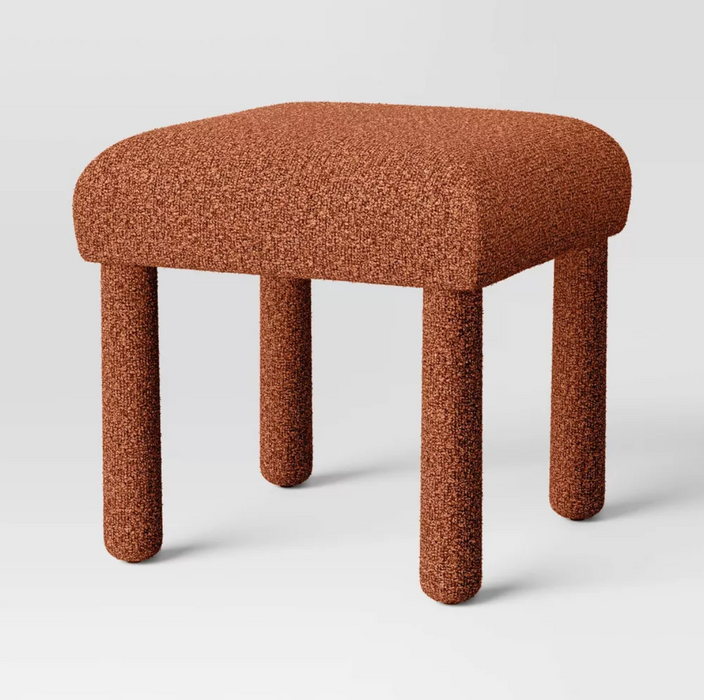 Upholstered Square Stool Ottoman Rust Boucle