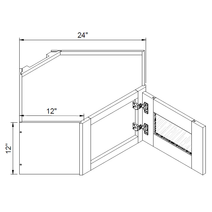 TA Cabinetry - 12-Inch High Single Glass Door Diagonal Corner Wall Cabinet