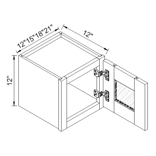 TA Cabinetry - 12-Inch High Single Glass Door Wall Cabinet