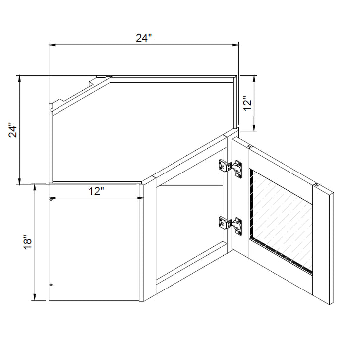 TA Cabinetry - 18-Inch High Single Glass Door Diagonal Corner Wall Cabinet