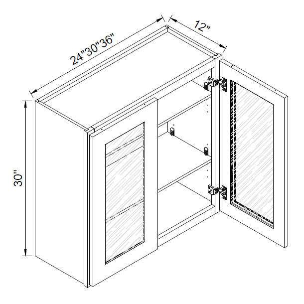 TA Cabinetry - 30-Inch High Double Glass Door Wall Cabinet