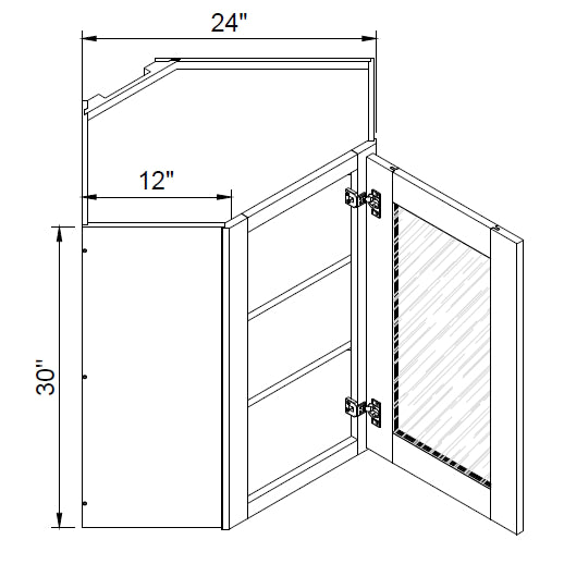 TA Cabinetry - 30-Inch High Single Glass Door Diagonal Corner Wall Cabinet