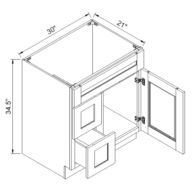 TA Cabinetry - 30-Inch Wide Vanity Sink Base Combo - Left