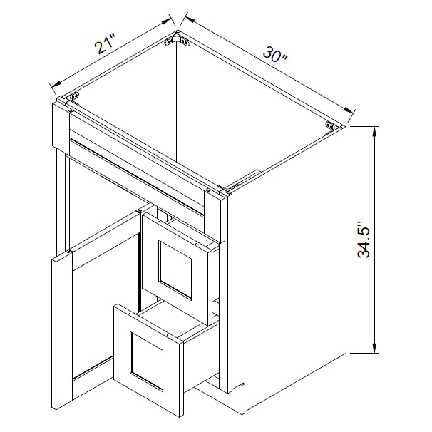 TA Cabinetry - 30-Inch Wide Vanity Sink Base Combo - Right