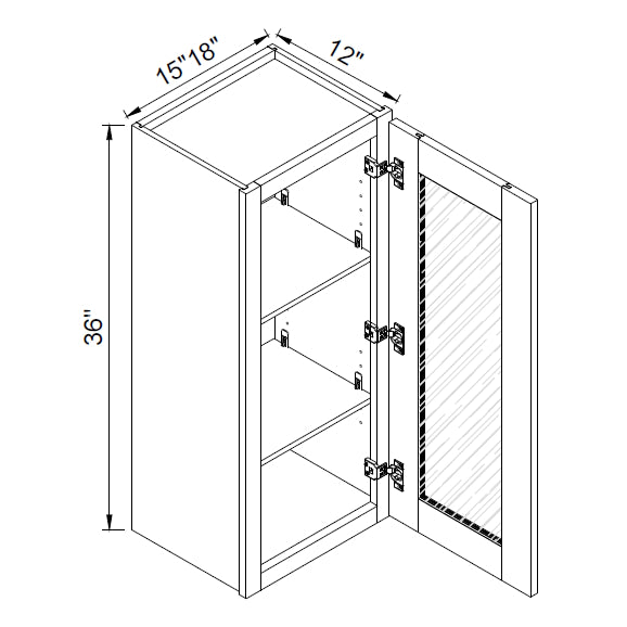 TA Cabinetry - 36-Inch High Single Glass Door Wall Cabinet