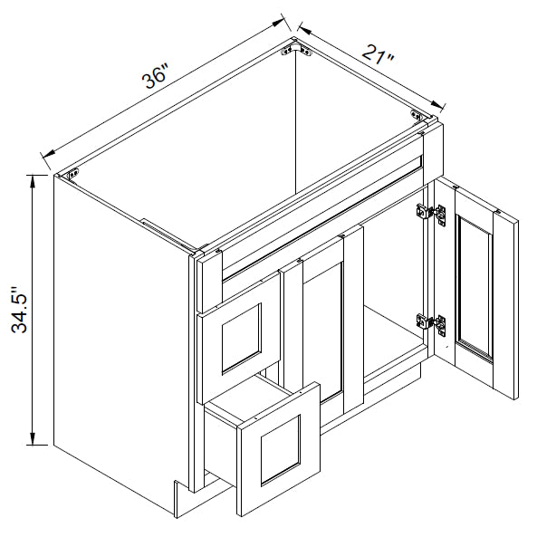 TA Cabinetry - 36-Inch Wide Vanity Sink Base Combo - Left