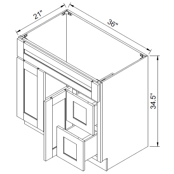 TA Cabinetry - 36-Inch Wide Vanity Sink Base Combo - Right