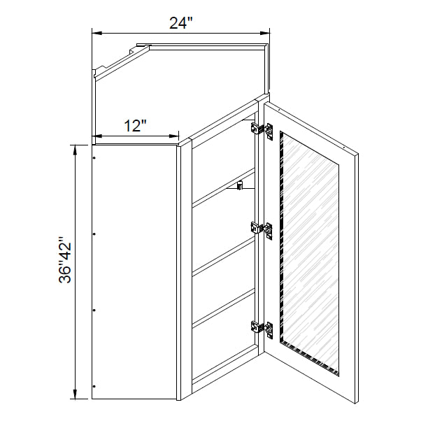 TA Cabinetry - 36-Inch and 42-Inch High Single Glass Door Diagonal Corner Wall Cabinet
