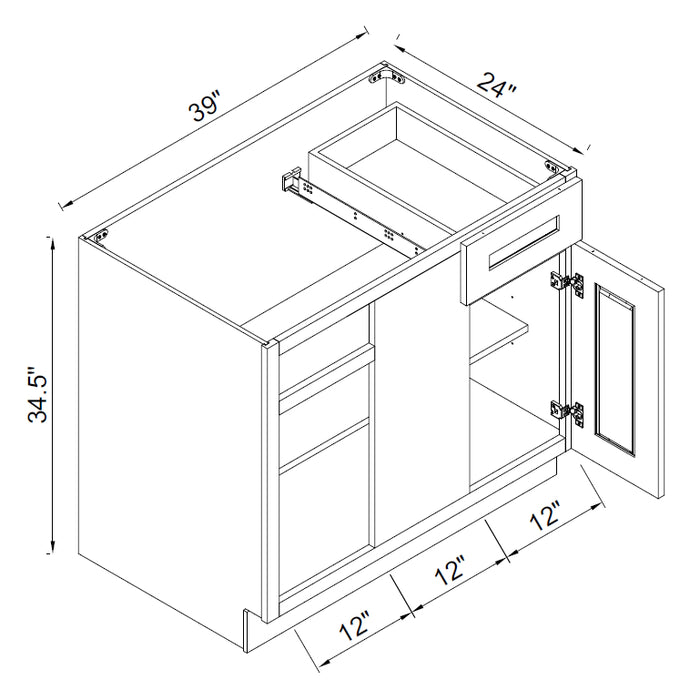 TA Cabinetry - 39 Inch Blind Corner Base Cabinet