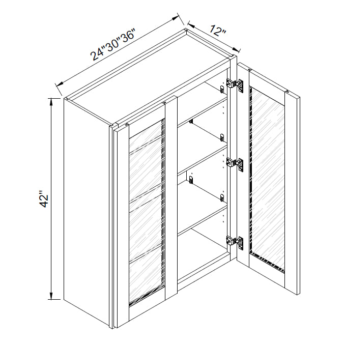 TA Cabinetry - 42-Inch High Double Glass Door Wall Cabinet