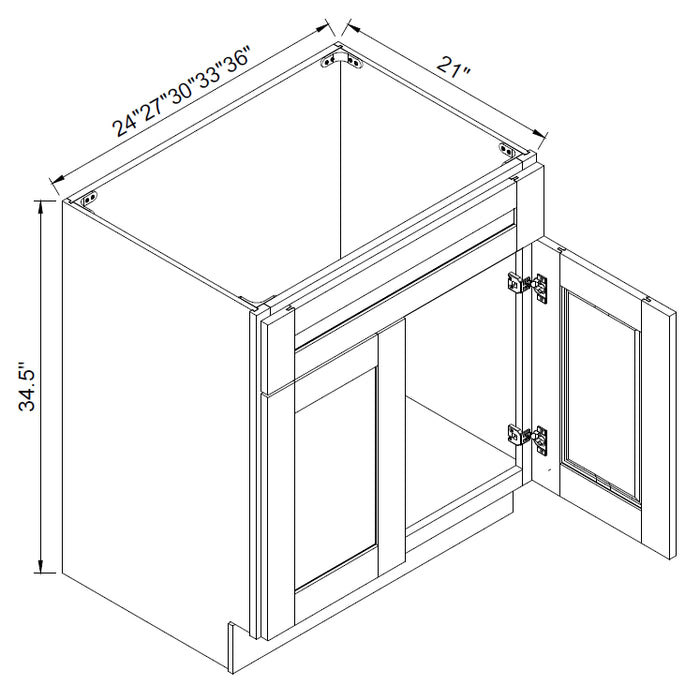 TA Cabinetry - Double Door Vanity Sink Base Cabinet