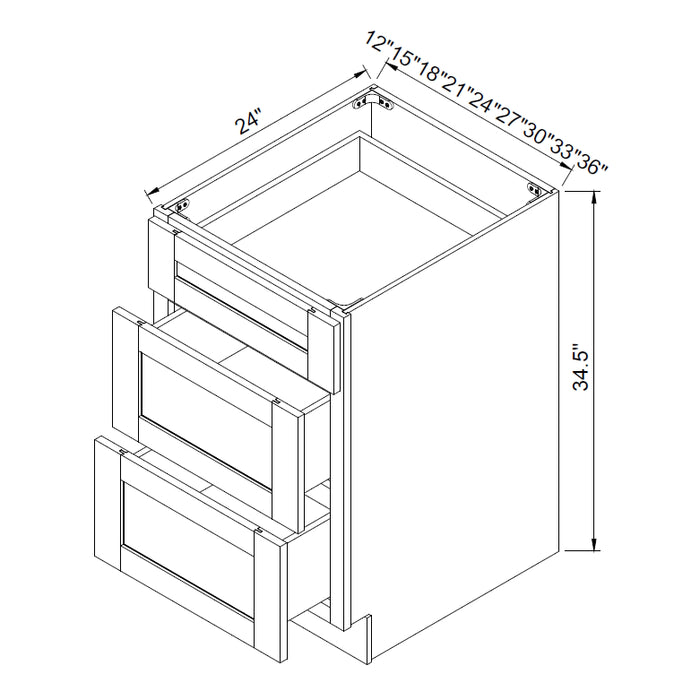TA Cabinetry - Three-Drawer Base Cabinet
