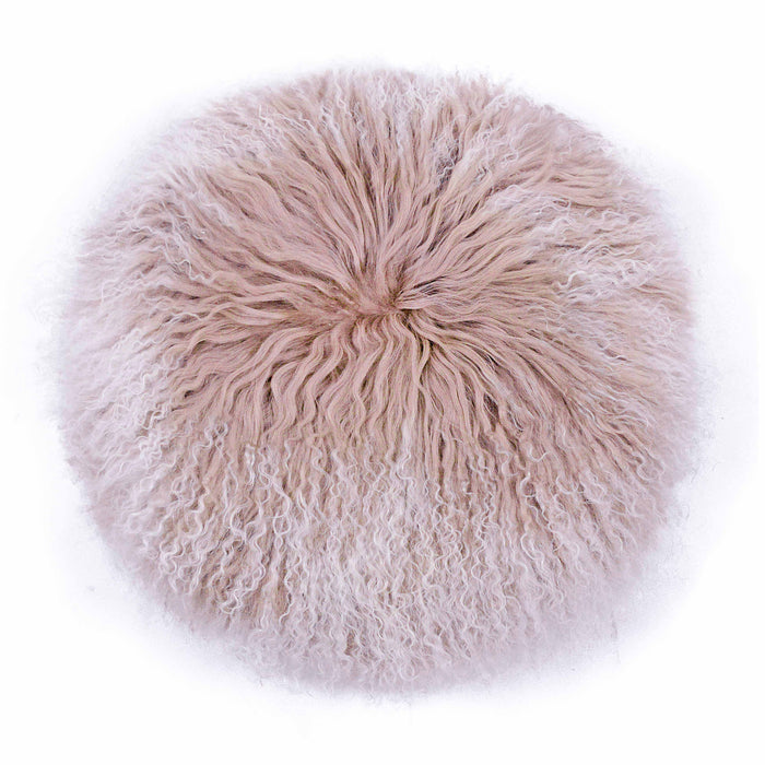 Ruby - Genuine Tibetan Lamb Fur Round Pillow - Blush