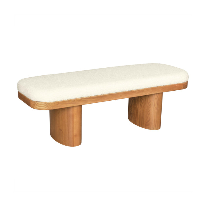 Ollie - Boucle Wooden Bench - White