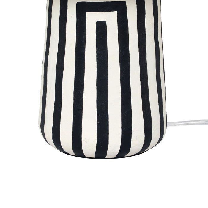 Minori - Striped Papier Mache Table Lamp - Black