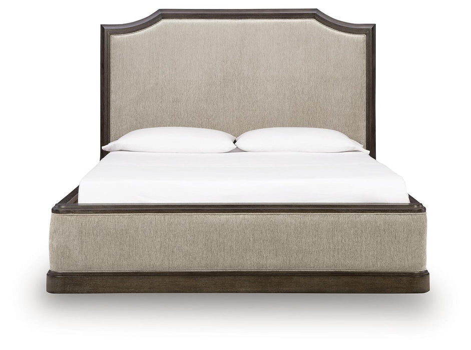 Wickenger - King Upholstered Panel Bed - Dark Brown