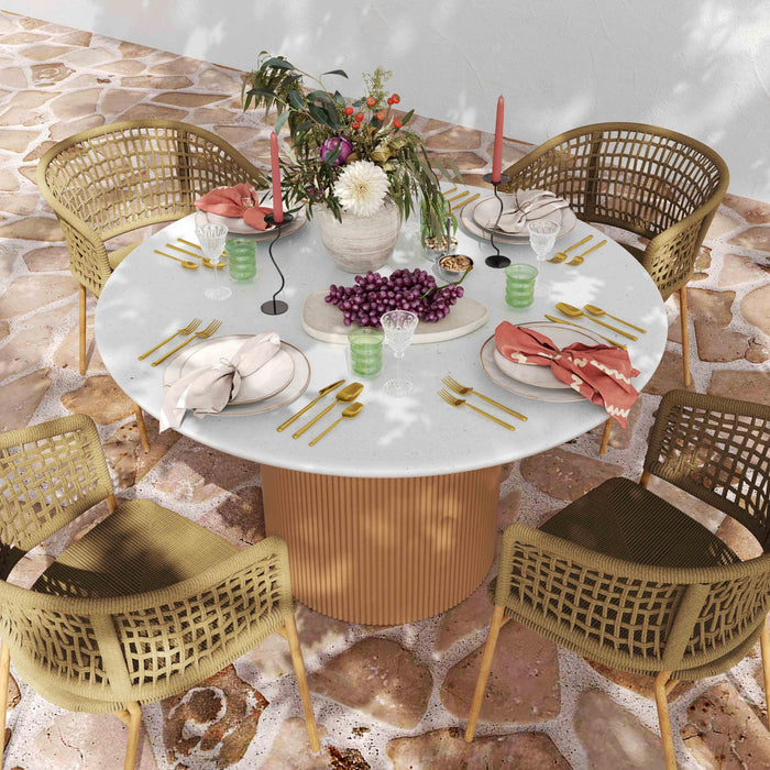 Rose - Faux Terrazzo Indoor / Outdoor Round Concrete Dining Table - Terracotta / White