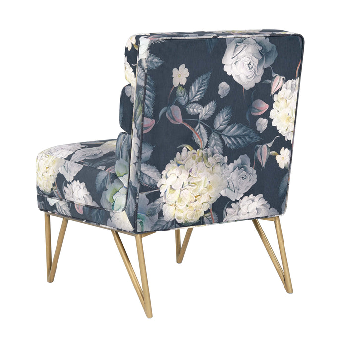 Kelly - Floral Velvet Chair - Dark Gray