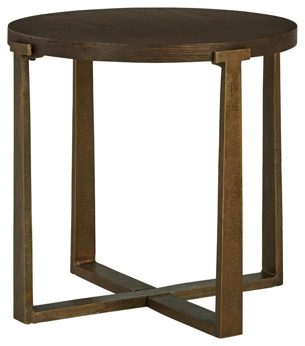 Balintmore - Brown / Gold Finish - Round End Table Cleveland Home Outlet (OH) - Furniture Store in Middleburg Heights Serving Cleveland, Strongsville, and Online
