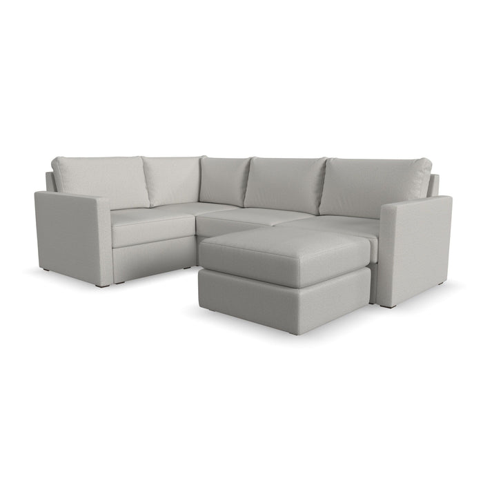 Flex - 4-Seat Sectional with Standard Arm and Ottoman - Pearl Silver