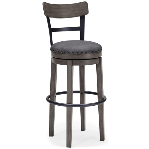 Caitbrook - Gray - Tall UPH Swivel Barstool Cleveland Home Outlet (OH) - Furniture Store in Middleburg Heights Serving Cleveland, Strongsville, and Online