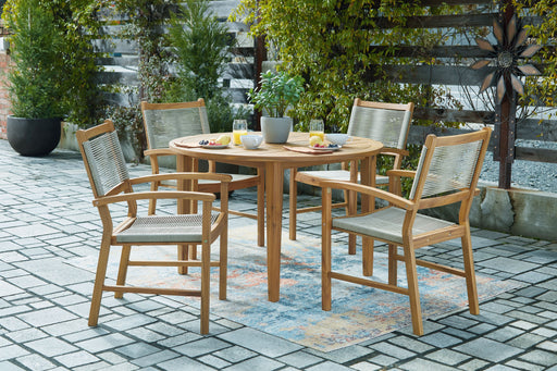 Janiyah - Light Brown - 5 Pc. - Dining Set, 4 Rope Back Arm Chairs Cleveland Home Outlet (OH) - Furniture Store in Middleburg Heights Serving Cleveland, Strongsville, and Online