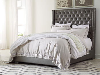 Coralayne - Gray - Queen Upholstered Headboard Cleveland Home Outlet (OH) - Furniture Store in Middleburg Heights Serving Cleveland, Strongsville, and Online