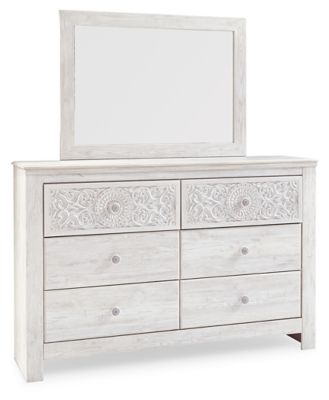 Paxberry - Whitewash - Dresser, Mirror - Medallion Drawer Pulls Cleveland Home Outlet (OH) - Furniture Store in Middleburg Heights Serving Cleveland, Strongsville, and Online