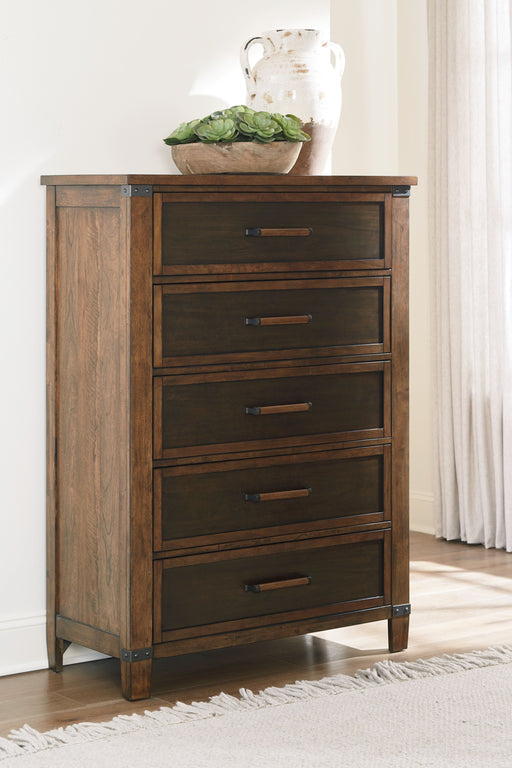 Wyattfield - Brown / Beige - Five Drawer Chest Cleveland Home Outlet (OH) - Furniture Store in Middleburg Heights Serving Cleveland, Strongsville, and Online