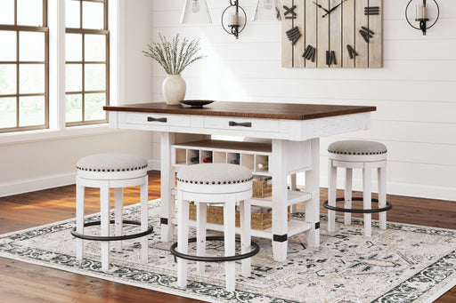 Valebeck - White / Brown - 5 Pc. - Counter Table With Wine Rack, 4 Swivel Stools Cleveland Home Outlet (OH) - Furniture Store in Middleburg Heights Serving Cleveland, Strongsville, and Online