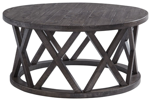 Sharzane - Grayish Brown - Round Cocktail Table Cleveland Home Outlet (OH) - Furniture Store in Middleburg Heights Serving Cleveland, Strongsville, and Online