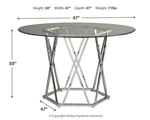 Madanere - Chrome Finish - Round Dining Room Table Cleveland Home Outlet (OH) - Furniture Store in Middleburg Heights Serving Cleveland, Strongsville, and Online